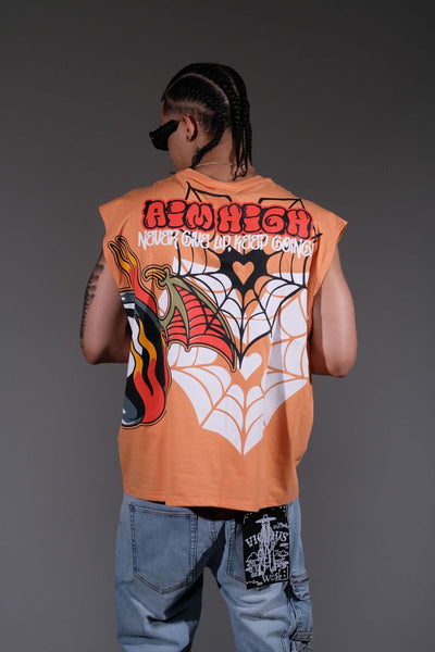 Men Salmon embroidered patchwork Aim high sleeveless shirt