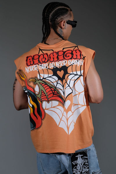 Men Salmon embroidered patchwork Aim high sleeveless shirt
