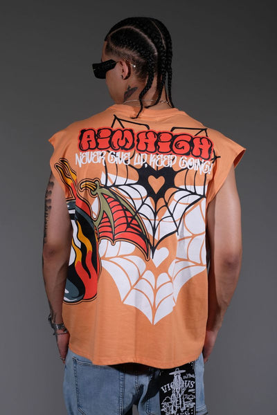 Men Salmon embroidered patchwork Aim high sleeveless shirt