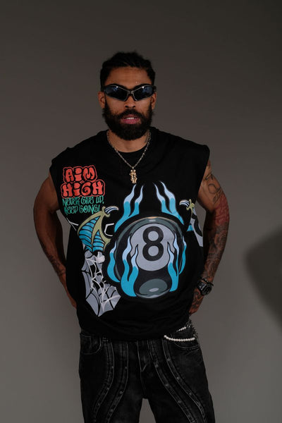 Men Black embroidered patchwork Aim high sleeveless shirt