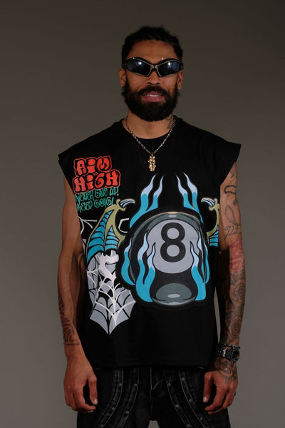 Men Black embroidered patchwork Aim high sleeveless shirt