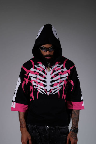 Men Black/ pink Xray short sleeve Crop hoodie
