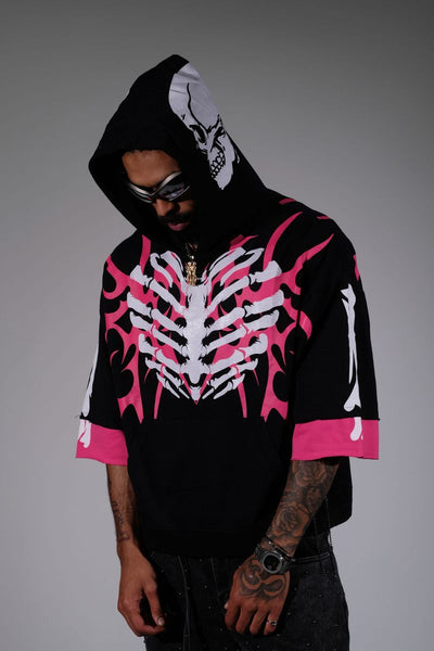 Men Black/ pink Xray short sleeve Crop hoodie