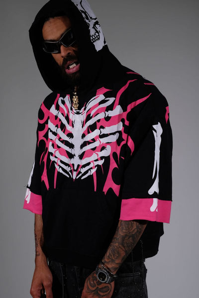 Men Black/ pink Xray short sleeve Crop hoodie