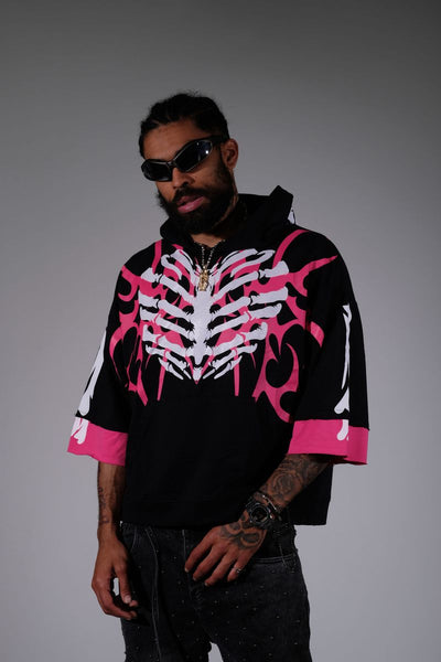 Men Black/ pink Xray short sleeve Crop hoodie