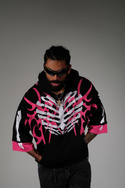 Men Black/ pink Xray short sleeve Crop hoodie