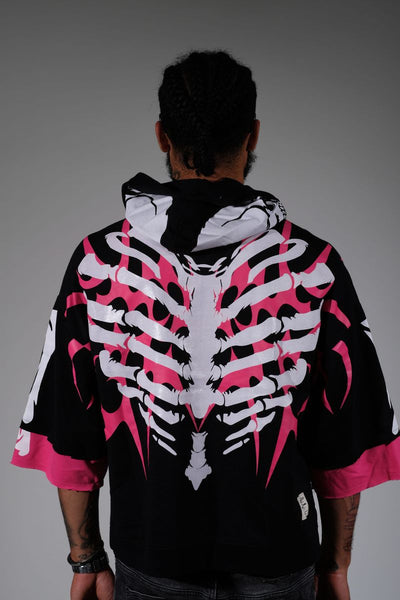 Men Black/ pink Xray short sleeve Crop hoodie