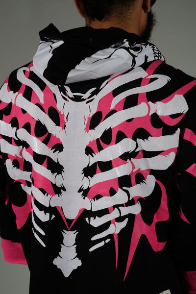 Men Black/ pink Xray short sleeve Crop hoodie