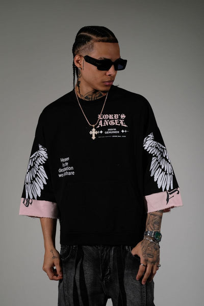 Men Black/ pink Lord's angel Crop Tee