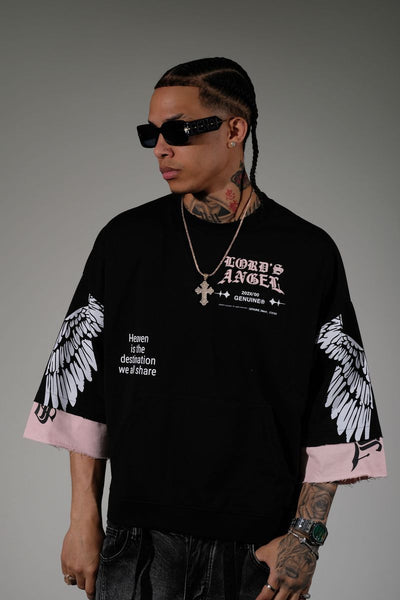 Men Black/ pink Lord's angel Crop Tee