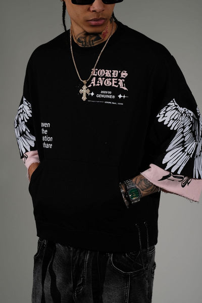 Men Black/ pink Lord's angel Crop Tee