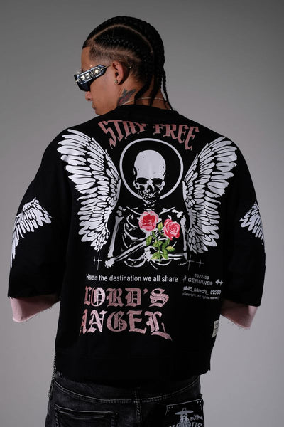 Men Black/ pink Lord's angel Crop Tee