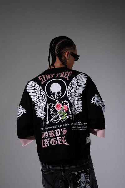 Men Black/ pink Lord's angel Crop Tee