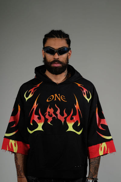 Men Black/ red/ yellow One love short sleeve Crop hoodie