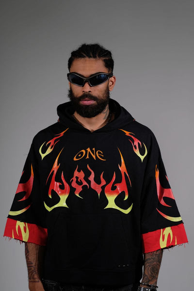 Men Black/ red/ yellow One love short sleeve Crop hoodie