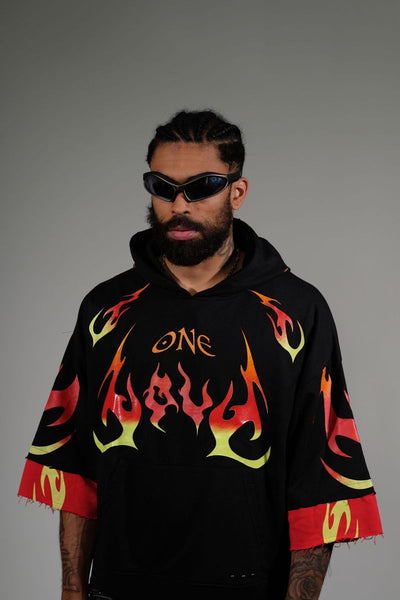 Men Black/ red/ yellow One love short sleeve Crop hoodie