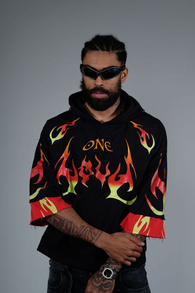 Men Black/ red/ yellow One love short sleeve Crop hoodie
