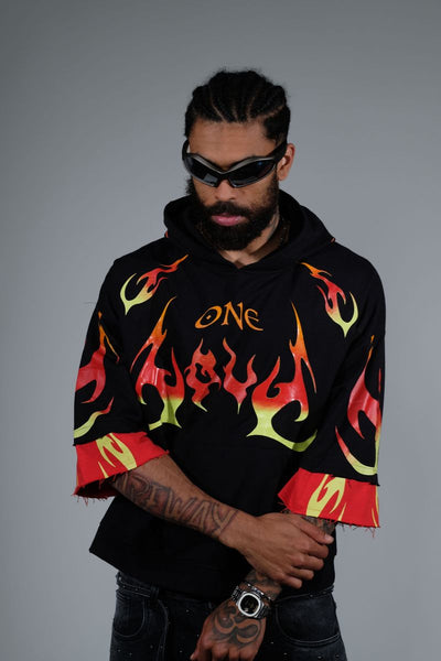 Men Black/ red/ yellow One love short sleeve Crop hoodie