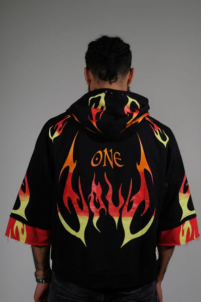 Men Black/ red/ yellow One love short sleeve Crop hoodie