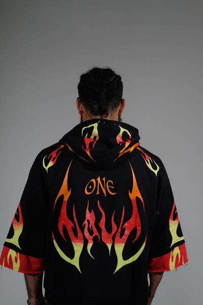 Men Black/ red/ yellow One love short sleeve Crop hoodie