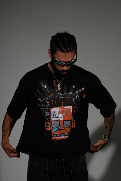 Men Black Basquiat short sleeve Rhinestone Crop Tee