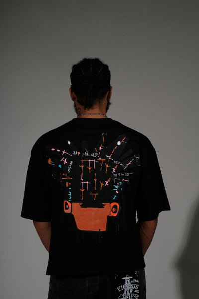 Men Black Basquiat short sleeve Rhinestone Crop Tee
