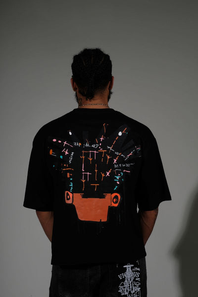Men Black Basquiat short sleeve Rhinestone Crop Tee