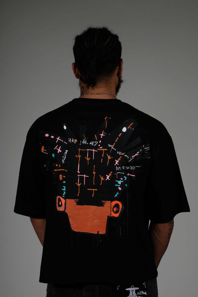 Men Black Basquiat short sleeve Rhinestone Crop Tee
