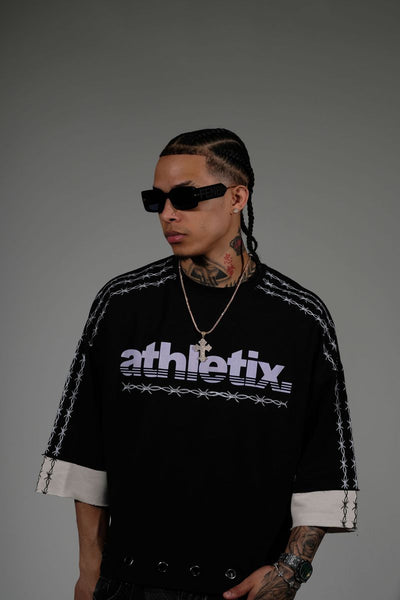 Men Black/ Grey Athletix short sleeve Crop Crew