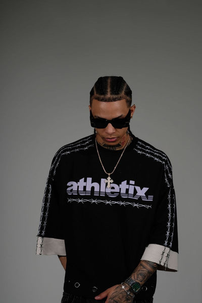 Men Black/ Grey Athletix short sleeve Crop Crew