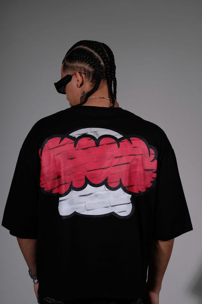 Men Black Sad clown short sleeve Rhinestone Crop Tee