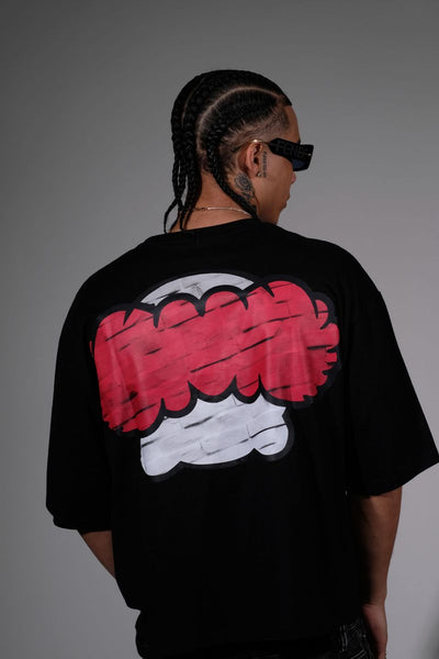 Men Black Sad clown short sleeve Rhinestone Crop Tee