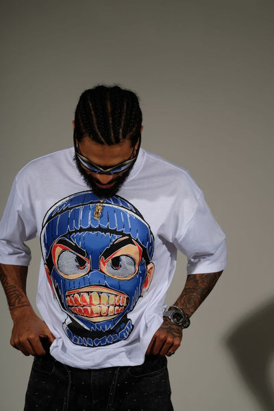 Men White Rear view short sleeve Rhinestone Crop Tee