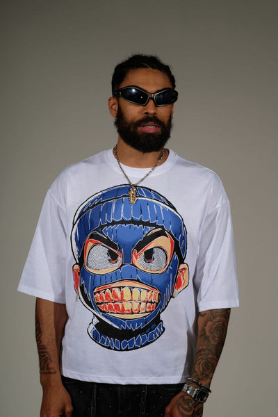 Men White Rear view short sleeve Rhinestone Crop Tee