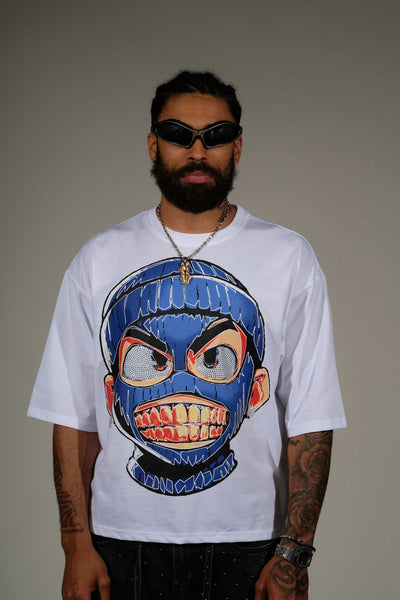 Men White Rear view short sleeve Rhinestone Crop Tee