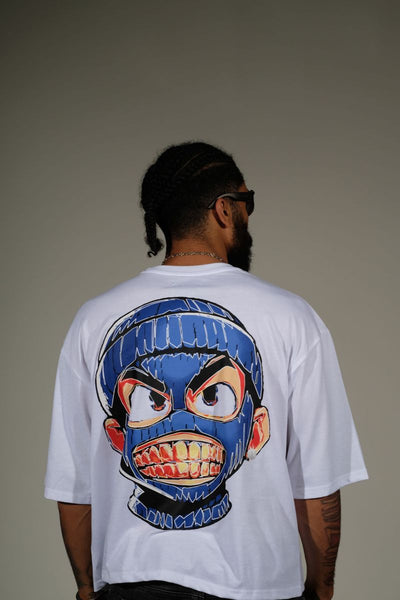 Men White Rear view short sleeve Rhinestone Crop Tee
