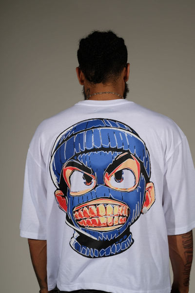 Men White Rear view short sleeve Rhinestone Crop Tee