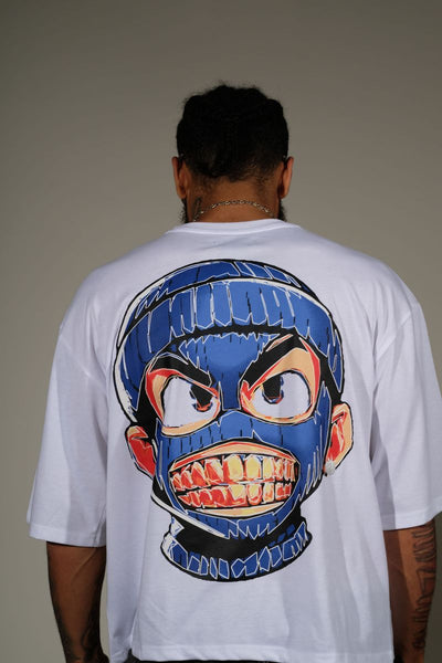 Men White Rear view short sleeve Rhinestone Crop Tee