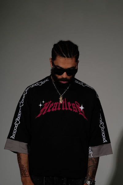 Men Black/ pink Heartless short sleeve Crop Crewneck