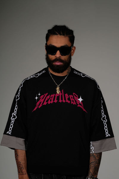 Men Black/ pink Heartless short sleeve Crop Crewneck