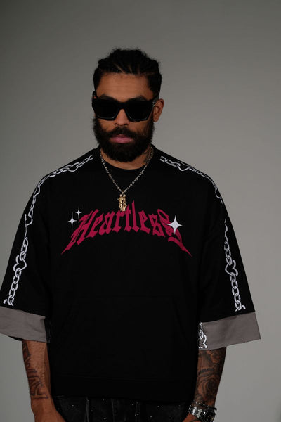 Men Black/ pink Heartless short sleeve Crop Crewneck