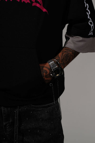 Men Black/ pink Heartless short sleeve Crop Crewneck