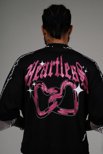 Men Black/ pink Heartless short sleeve Crop Crewneck