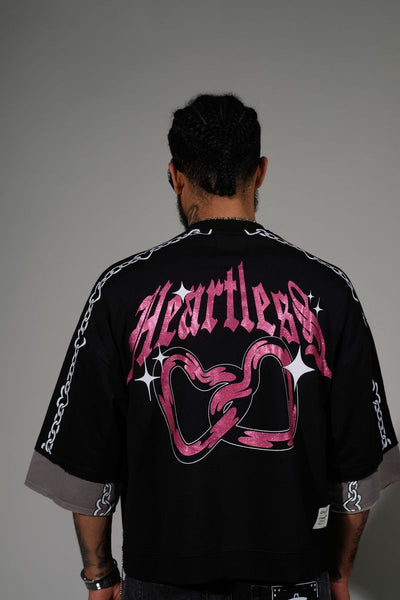 Men Black/ pink Heartless short sleeve Crop Crewneck