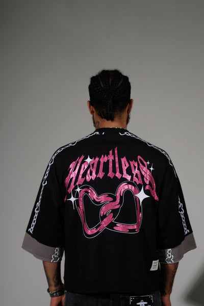 Men Black/ pink Heartless short sleeve Crop Crewneck