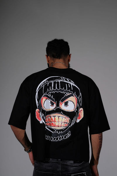 Men Black Rear view short sleeve Rhinestone Crop Tee