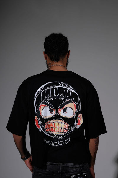 Men Black Rear view short sleeve Rhinestone Crop Tee