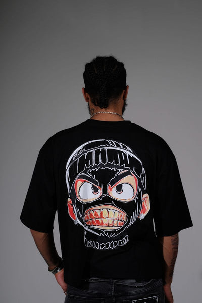Men Black Rear view short sleeve Rhinestone Crop Tee