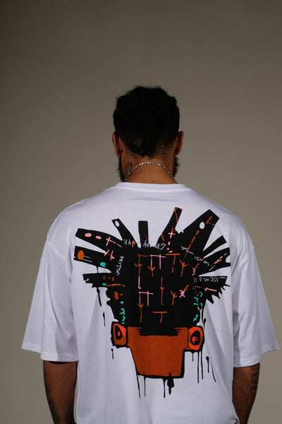 Men White Basquiat short sleeve Rhinestone Crop Tee