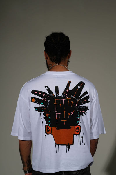 Men White Basquiat short sleeve Rhinestone Crop Tee